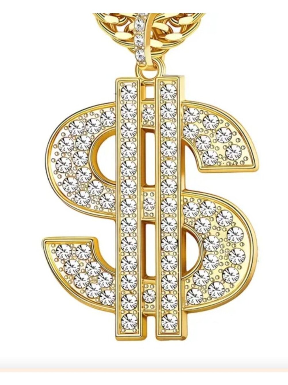 Gold-Tone Dollar Sign Pendant Necklace With Rhinestones Cuban Link Chain  Hip-Ho